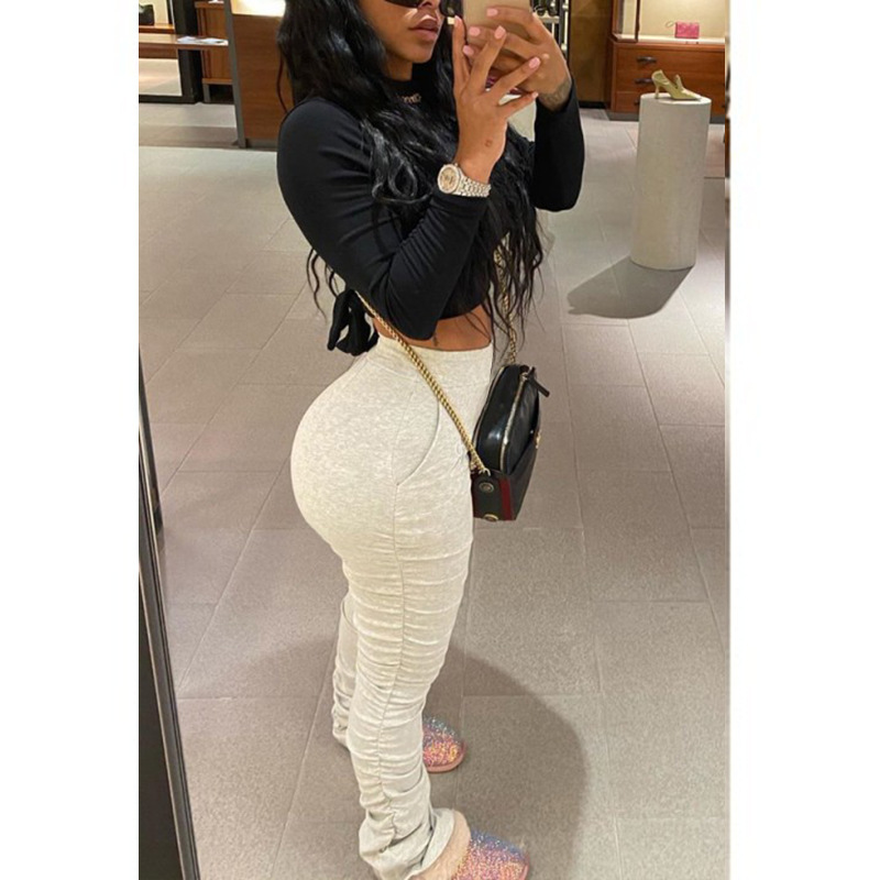 

Elastic High Waist Sweatpants Women Joggers 2020 Summer Stacked Leggings Bell Bottom Trouser Split Hem Flare Ruched Pant, Green