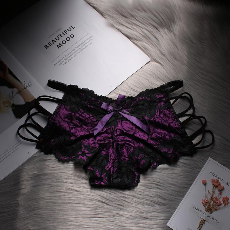 

Sexy ladies low waist panties boxer pants lace sexy briefs hollowed out buttocks T pants temptation, Gray