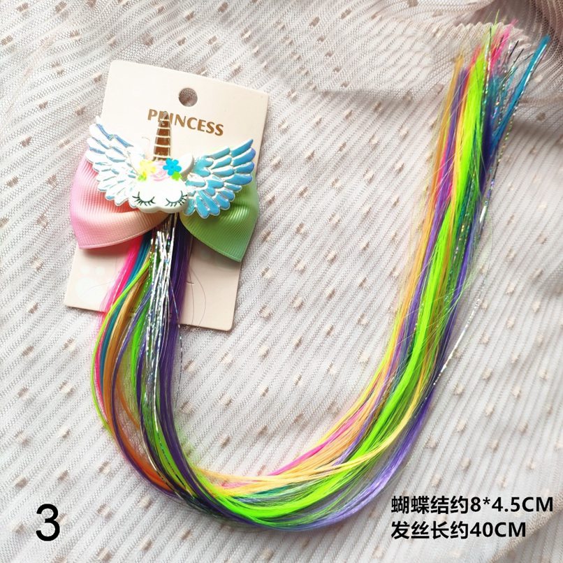 

Hair Extensions Wig for Kids Girls Ponytails Unicorn Head Bows Clips Bobby Pins Hairpin Barrette Hair Accessories 0123, Random color