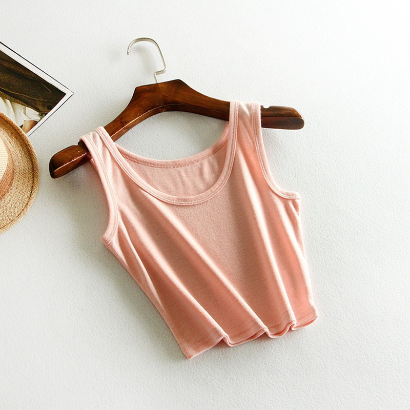 

2020 Summer Slim Render Short Top Women Sleeveless U Croptops Tank Tops Solid Black/White Crop Tops Vest Tube Top 8 Color