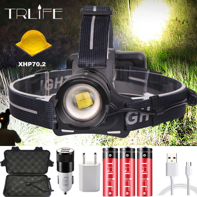 

Powerful LED Headlamp With XHP70.2 Lamp bead Fishing Headlight 3 lighting modes waterproof zoom camping lamp