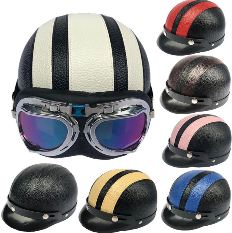 

Men and women motorcycle helmet personality watermelon leather helmet half helmet with goggles summer UV protection, Same photo