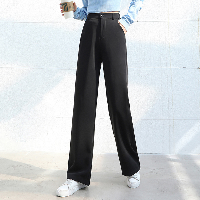 

Solid Suit Pants Female Trouser High Waist Office Ladies Straight Pants Loose Floor-length Women Long 2020 DB981, Black