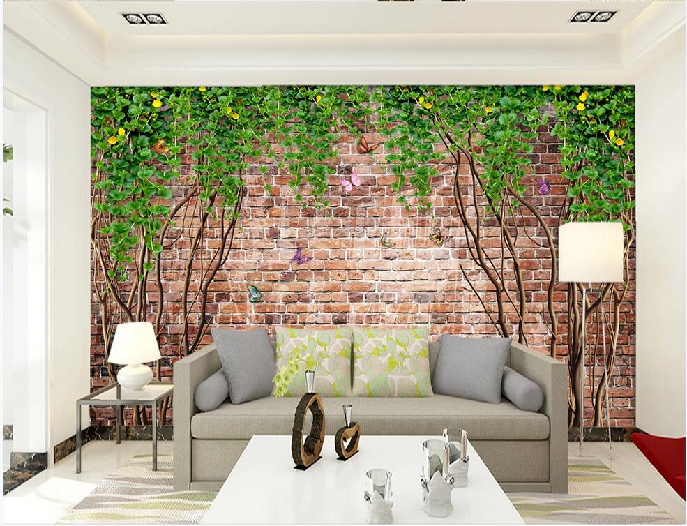 

3D wall covering custom mural wallpaper European style retro brick wall flower vine restaurant bar background home decor wall papers, Black