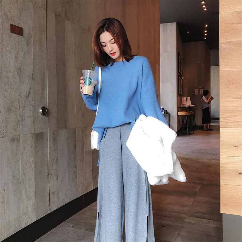 

Pullover female autumn 2019 new loose Korean candy color long sweater solid color long-sleeved thick, Blue