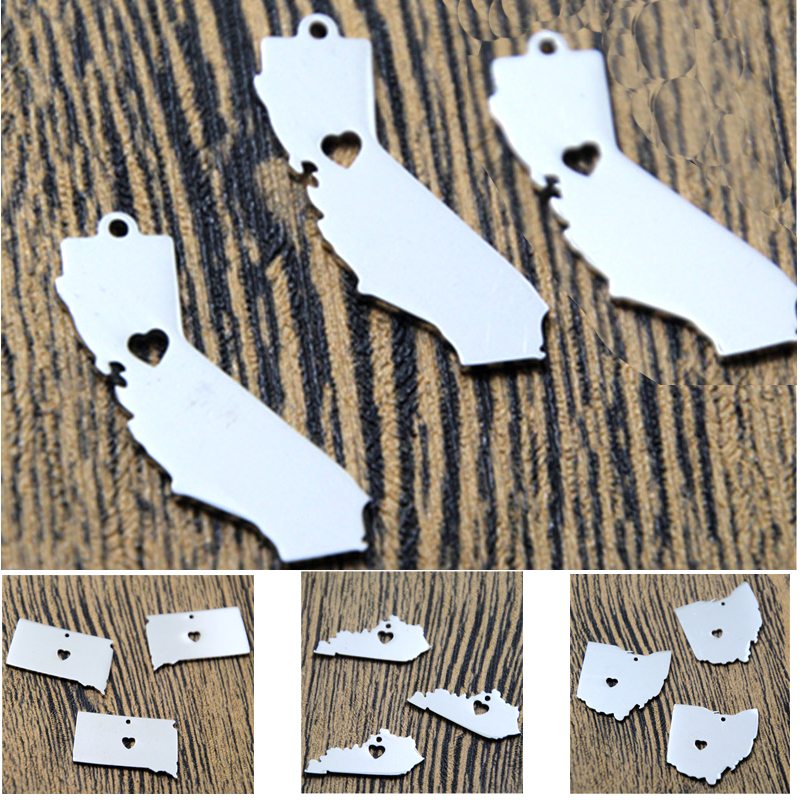 

5pcs/lot US State map charm silver tone California Mhigan Maryland Montana Vermont Oregon Ohio Massachusetts Kansas Colorado