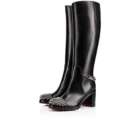 

Elegant Winter Fashion Platform Heels Knee Boots Red Bottom Women's Boot Black Genuine Leather With Spikes Bottes Femme With Box, Original box;dust bag