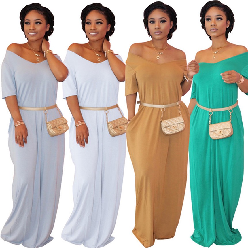 Femmes robes de couleur unie jupes lâches décontractées robe à manches courtes mode vêtements d'été sexy robe col en v livraison gratuite vente c