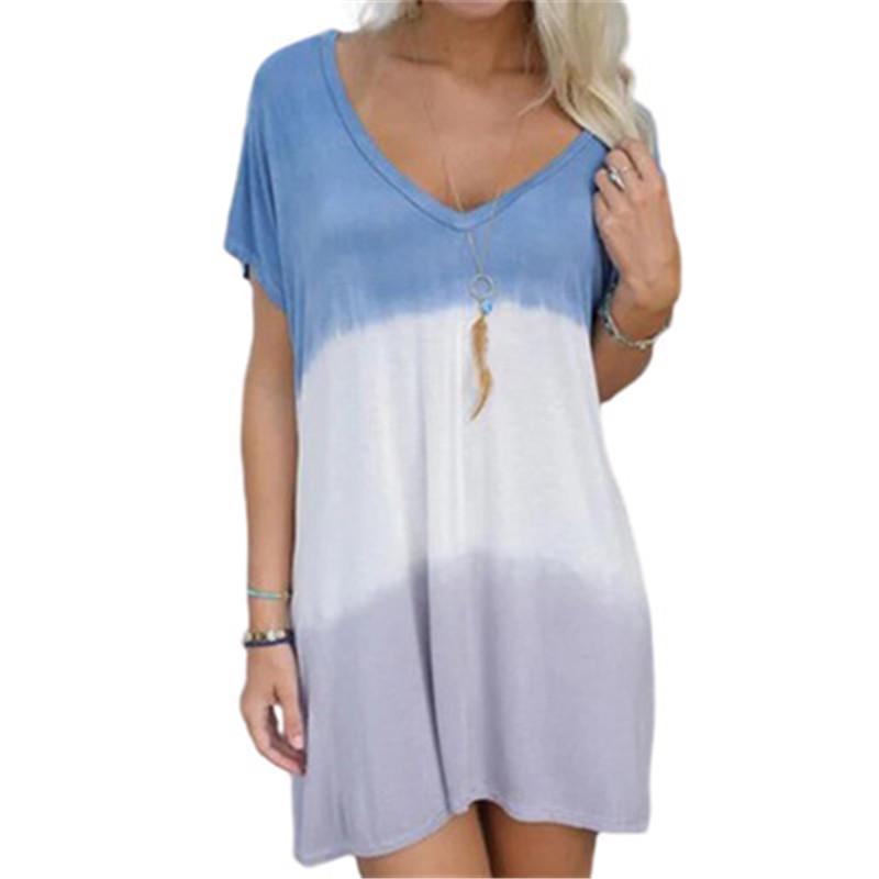 

Tie-dye Printing Women Short Sleeve Dress Hot Fashion Women Designer Summer Casual V-neck Dress Female New Loose Dresses Clothing
