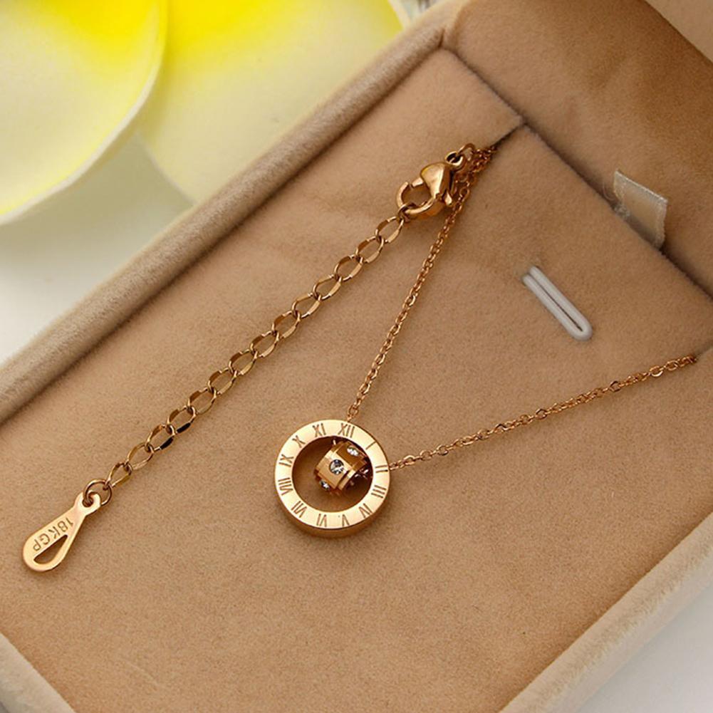 Fashion lovely Roman Numerals Round Pendant Necklaces Link Chain Clothing Accessories-image-512494242