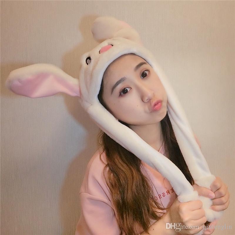 

Pinch Hat Will Move The Rabbit Ears Animal Plush Hat Inflatable Balloon Hat Funny Gift Cap Performance Video Selfie Caps Lovely Boys Girls, White