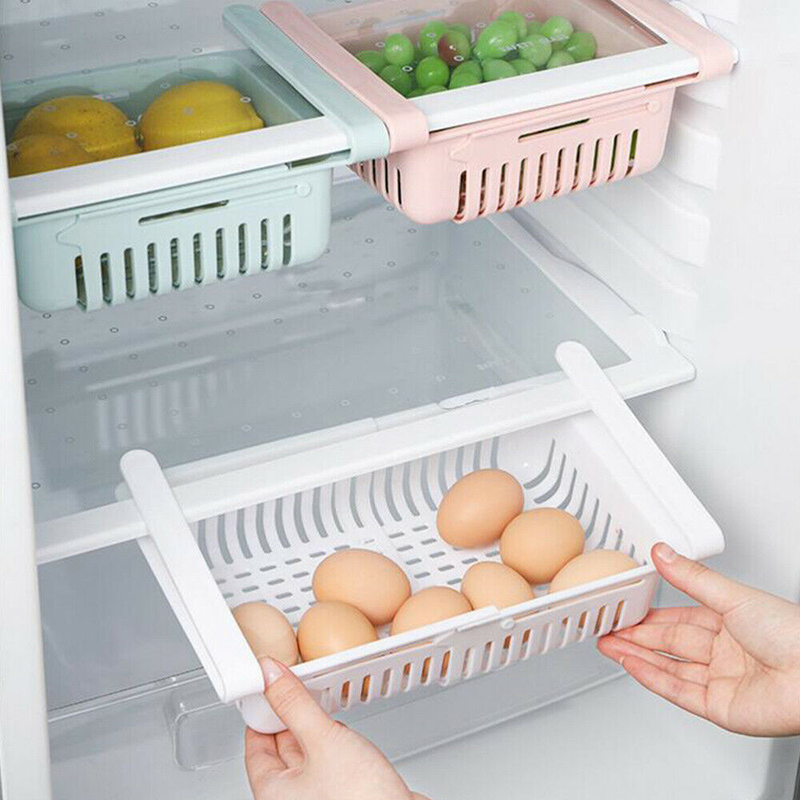 

1pcs Kitchen Container Baskets Adjustable Refrigerator Space Saver Organizer PP Storage Boxs Fruit Vegetable Eggs Holder Shelf