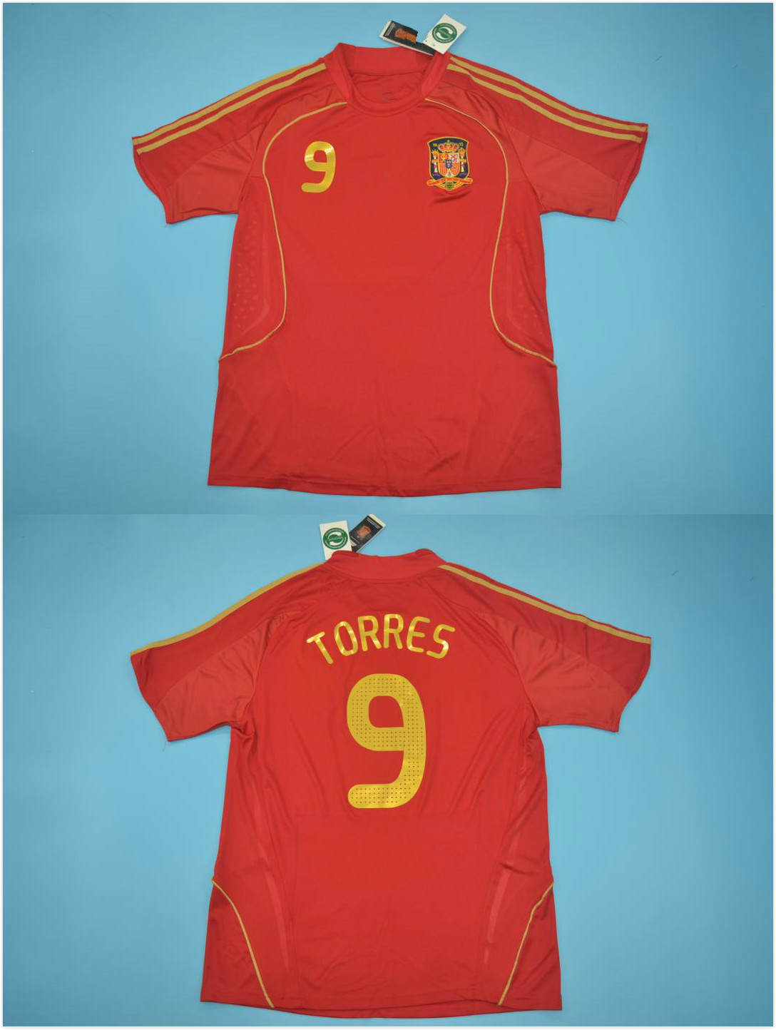 

2008 EFC España Vestido de fútbol 9#TORRES 7#DAVID VILLA sport jerseys Retor jerseys classic jersey, Red
