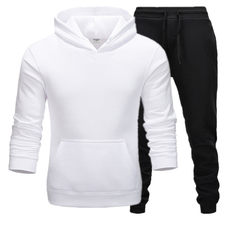 

2020 New Slim Fit Tracksuit Men's Solid Sets Casual Sports Suit Spring Autumn Men Sportswear Cotton Hoodie+Pants Training Suit