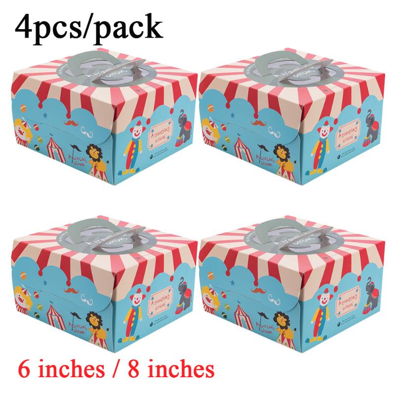 

4pcs Circus Theme Cake Boxes And Packaging Box Kids Birthday Cake Box With Handle Party Supplies Baking Boxes Baking Packing