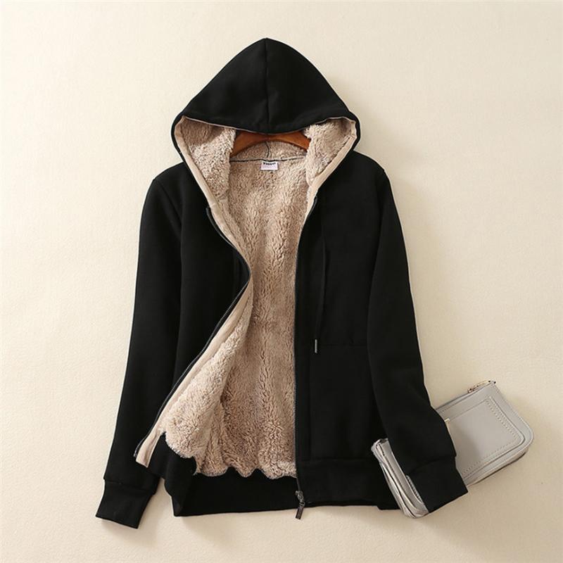 

New Women' Basic Jacket Femme Casual Winter Warm Sherpa Lined Zip Up Sweatshirt Jacket Coat Windbreaker Bomber Femme 2019 A9, Black