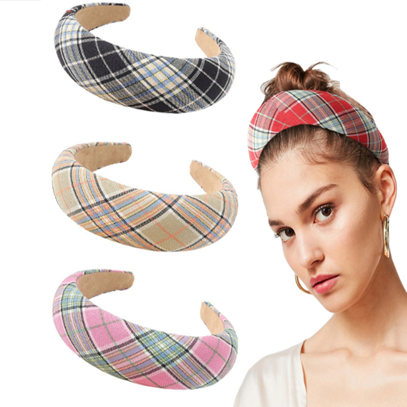 Filles treillis imprimer cheveux accessoires 11 style éponge bandeau enfant Bande de cheveux fille coiffe cerceau Bâtons de cheveux noeud tête ce
