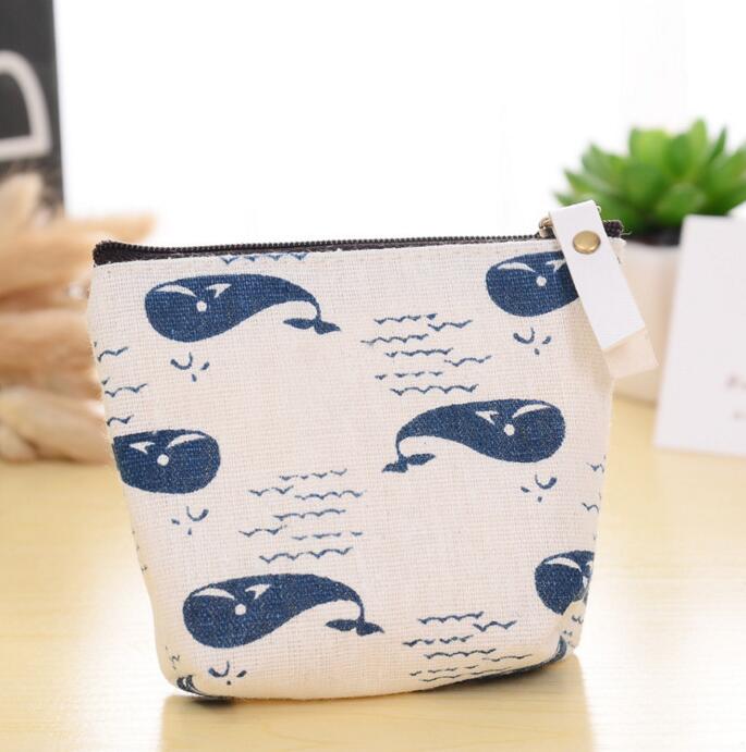 

50pcs Coin Change Women Brief Canvas Forest Whale Printing Short Coin Purses