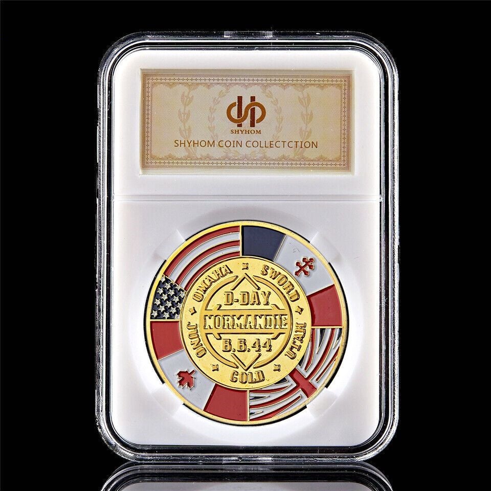 Arts and Crafts 1994 Great War D-Day Normandy War 70th Anniversary 1oz Gold Plated Token Commemorative Coin W/Pccb Box-image-521791307