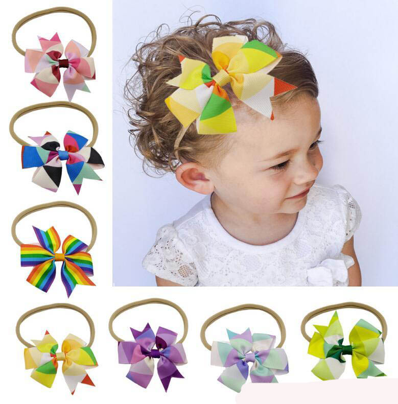 

Cute Children Girls Headbands Bowknot Bow With Elastic Head Bands New born Newborn Headwear Hair Accessories, Silver
