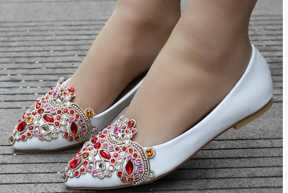 

2019 Women's shoes in Spring and Autumn with New style flat bottom pointed end water drill@KL328, White
