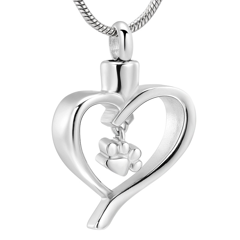 

IJD12445 Stainless Steel Pet Paw Print Heart Cremation Pendant Keepsake Necklace Ashes Urns for Dog/Cat Memorial Women Jewelry