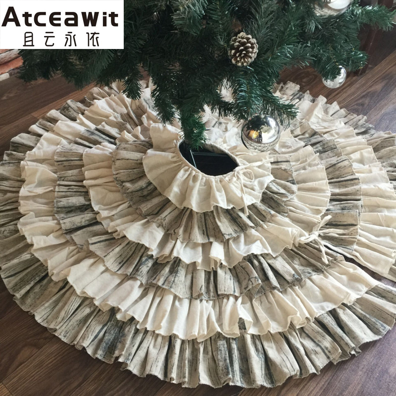 

1pc127cmLinen bark Christmas Tree Skirts Folding cake skirt Merry Christmas Decoration for Home Tree Skirts New Year Decoration
