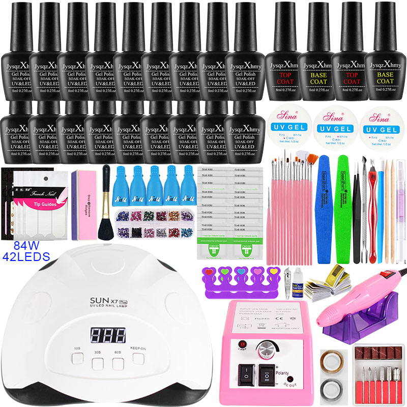 

18/10pcs Nail Set Gel Nail Polish Kit With 84/54/36W UV LED Lamp Dryer 20000RPM Electric drill Manicure Set For Tools