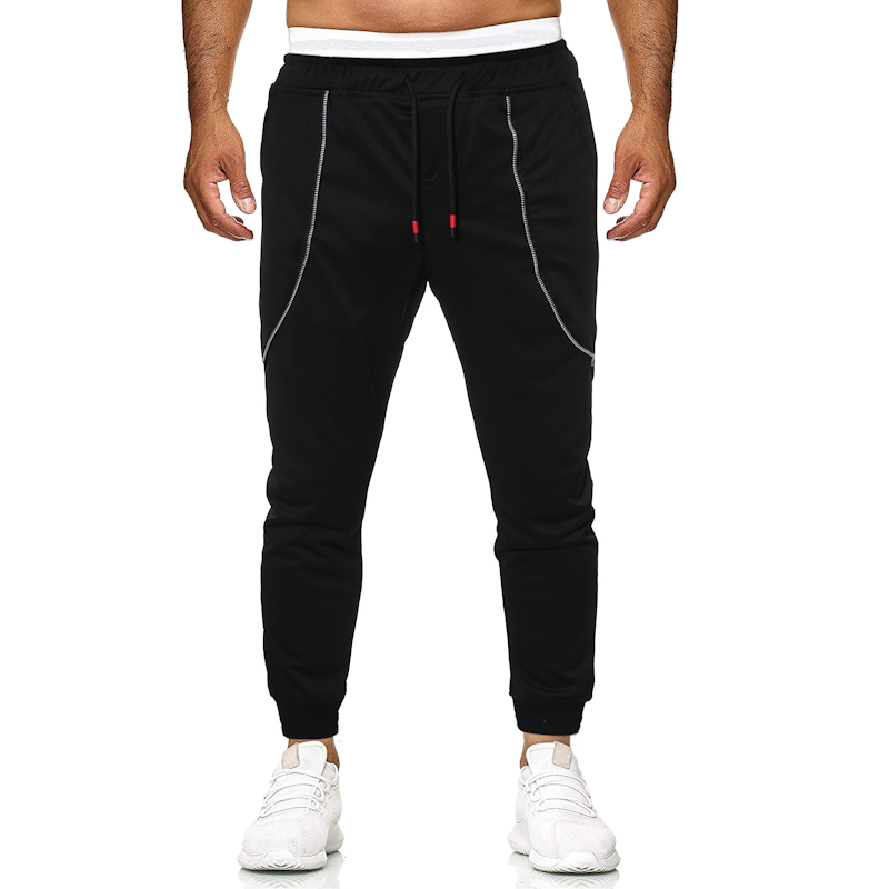 

Pencil Pants Drawstring Casual Haroon Pants with Zipper Trim for Men, Black