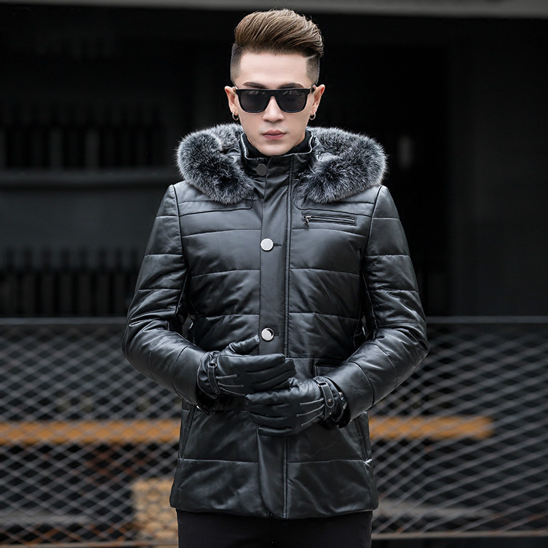 

Jacket Genuine Leather Winter Fur Collar Real Sheepskin Coat for Men Warm Down Jackets Manteau Homme Hiver MY2959, Black