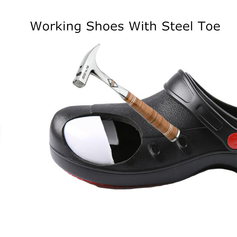 

Safety Steel Toe Work Shoes Casual Flat Chef Unisex Breathable Lightweight Non-Slip Kitchen Cook Working EVA Shoes 4#20/20D50, Black