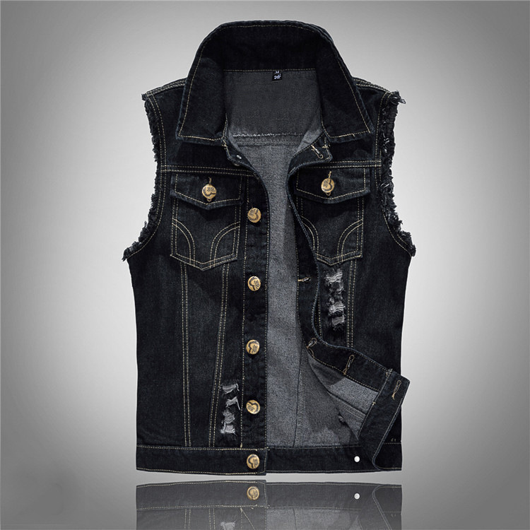 

Men' British style large size slim black denim vest waistcoat lapel single breasted casual fashion male Sleeveless jacket, 01