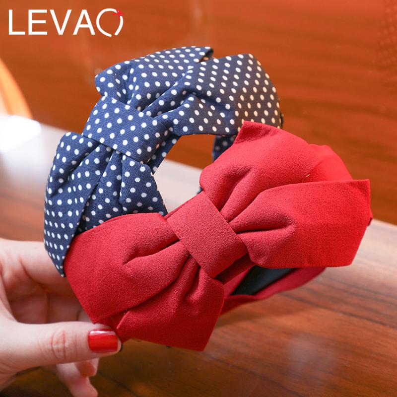

LEVAO New Head Hoop Dot/Stripe/Plaid Knotted Headband for Girls Hair Accessories Wide Hair Bow Ties Band Bezel Headbands