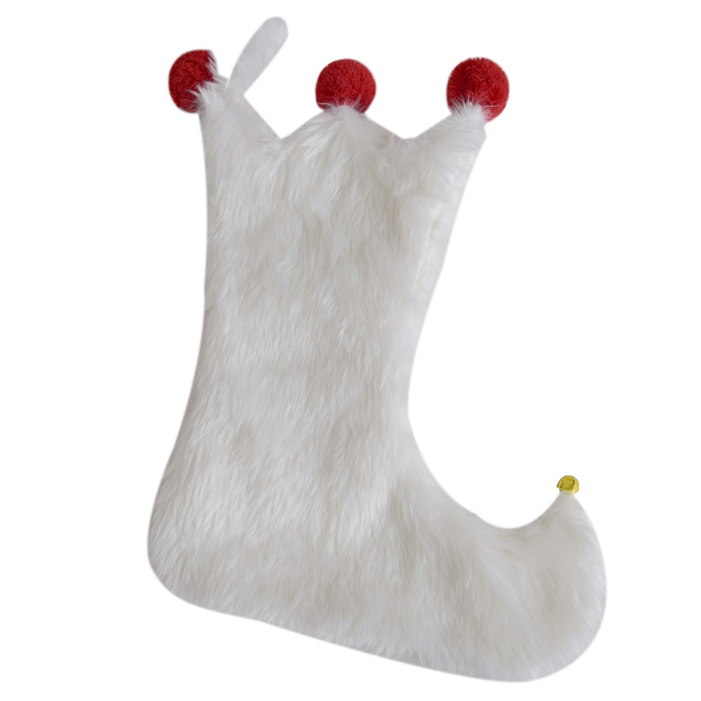 

Sorrento New Arrival White Faux Fur Christmas gifts boots Christmas stockings with Small bell decorations Fashionable red cuff