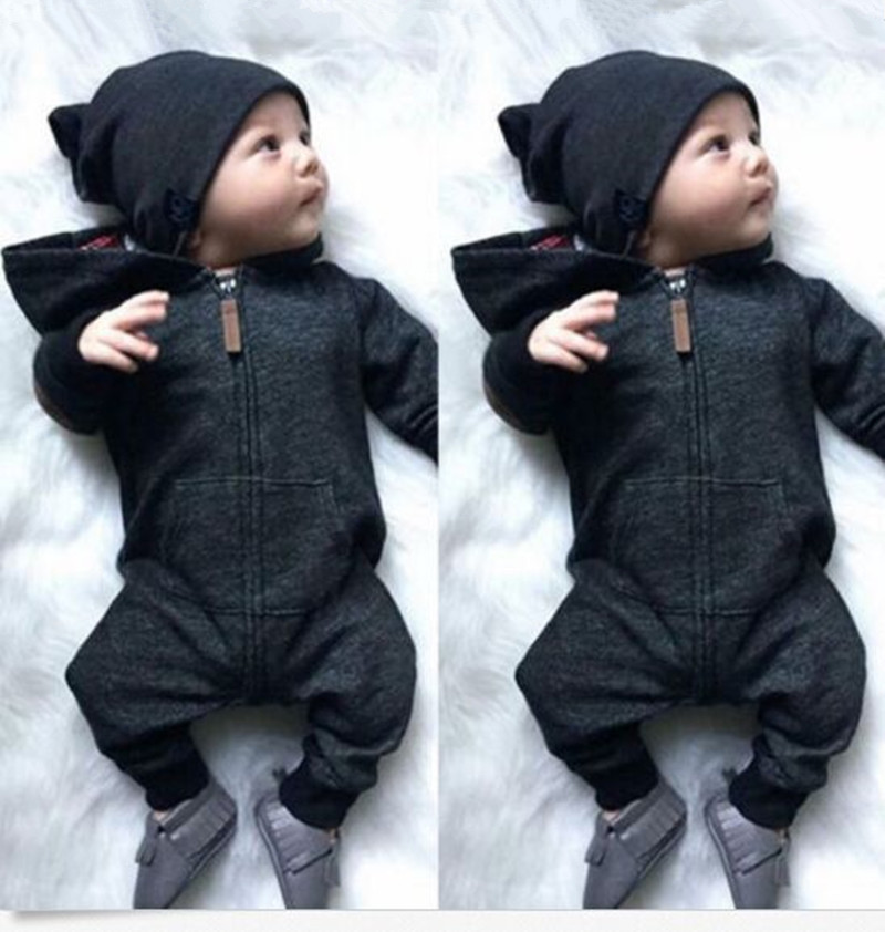 

Kids Cotton Clothing Baby Zipper Hooded Rompers Toddler Girls Long Sleeved Jumpsuits Infant Boys Designer Onesies Outdoor Chothes, Black