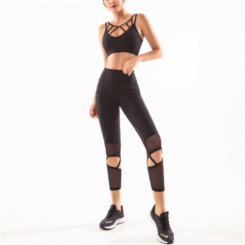 

Wholesale-Two-piece Set Yoga Clothing Women' Sports Suit Bra Moisture-absorbing Sweat High Waist Hip Yoga Pants Tight, Gray