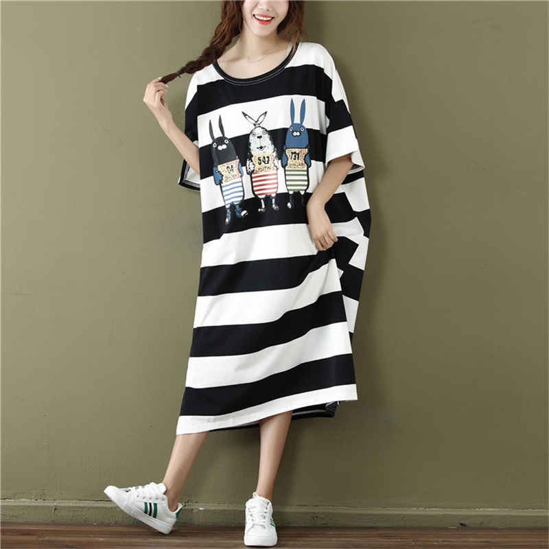

Plus Size Nightgowns For Women 2018 Summer Dressing Gowns Girls Nightshirts Cartoon Nightdress Cotton Sleepshirt AD336, Black;red