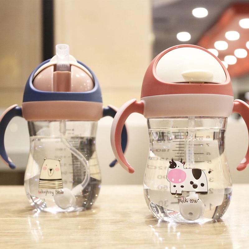 

240ml Baby Drinkware Little Animal Infant Learn to Drink Cup Children Bottle Straw Cups Anti-Choke Kettle for Newborns#lkasm