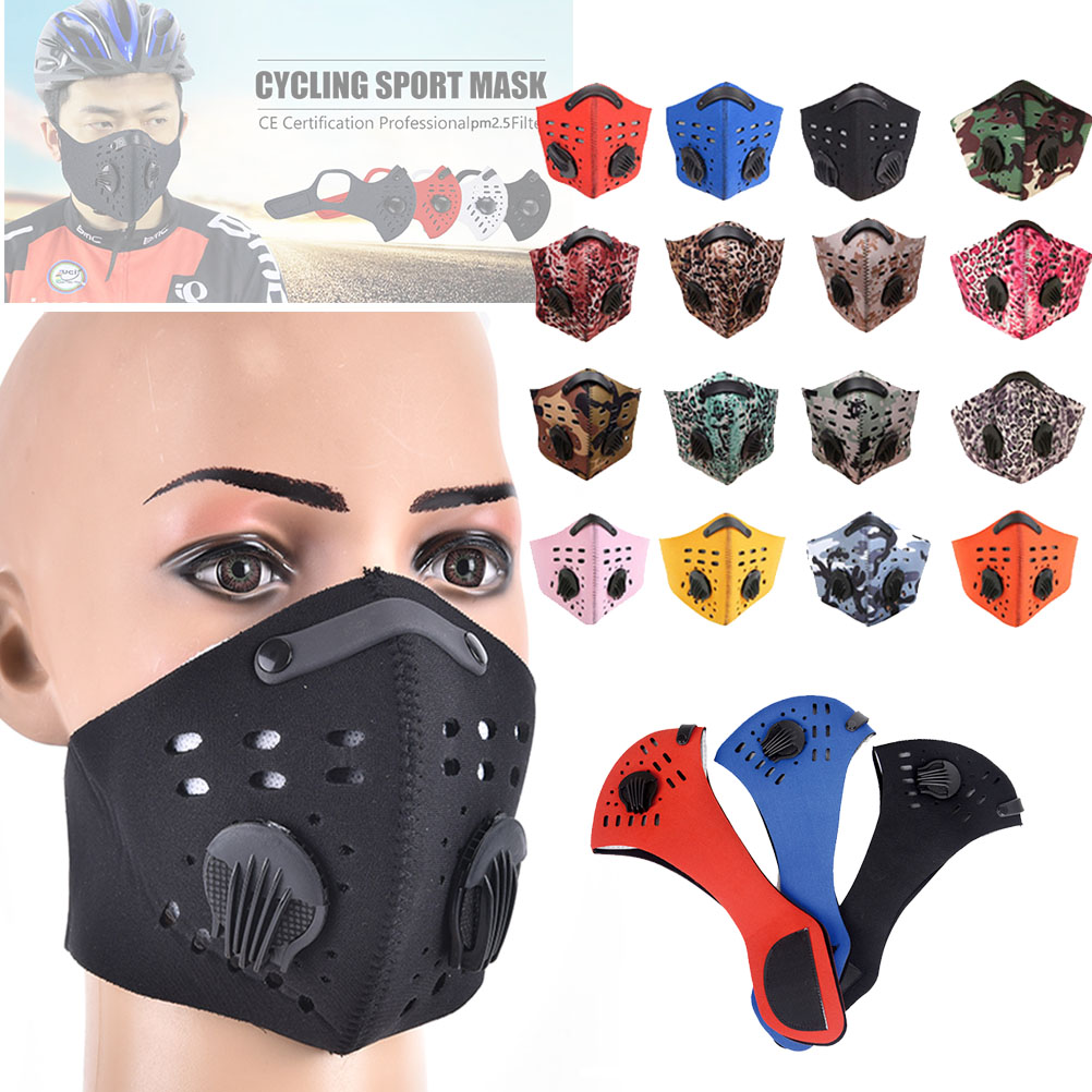 

Reusable Cycling Protective Face Masks PM2.5 Carbon Filter Two Breathing Valves Dustproof Anti Pollution Smog mouth mask Sport Cover Shield