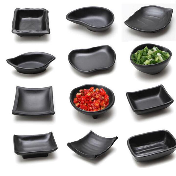 

Melamine Black Dipping Soy Sauce Dishes Sushi Wasabi Doufu Snack Plate Japanese Restaurant Dining Dinnerware