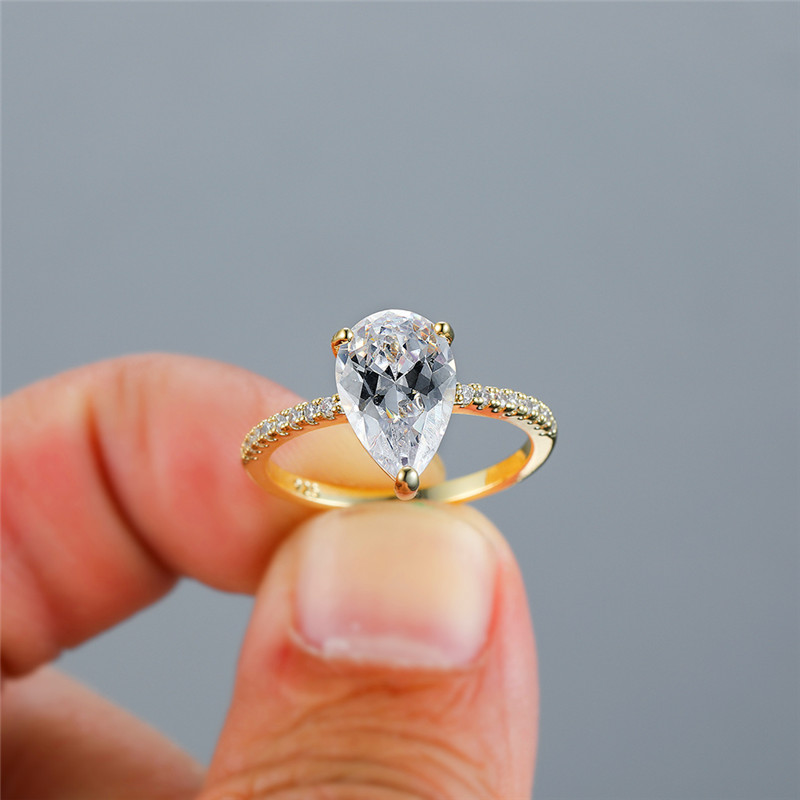 

Simple Female White Crystal Stone Ring Vintage Gold Color Thin Wedding Ring Charm Bridal Water Drop Engagement Rings For Women