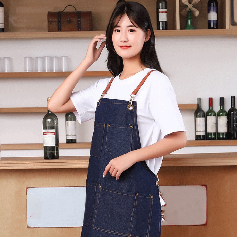 

Cotton Canvas Apron Salon Supermarket Cafe Fast- Service Work Clothes Kitchen Aprons for Women