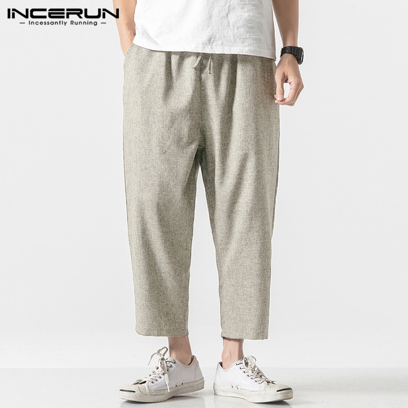

INCERUN Vintage Men Casual Pants Solid Color Loose 2020 Elastic Waist Straight Trousers Joggers Streetwear Pantalones Hombre 5XL, Khaki pants