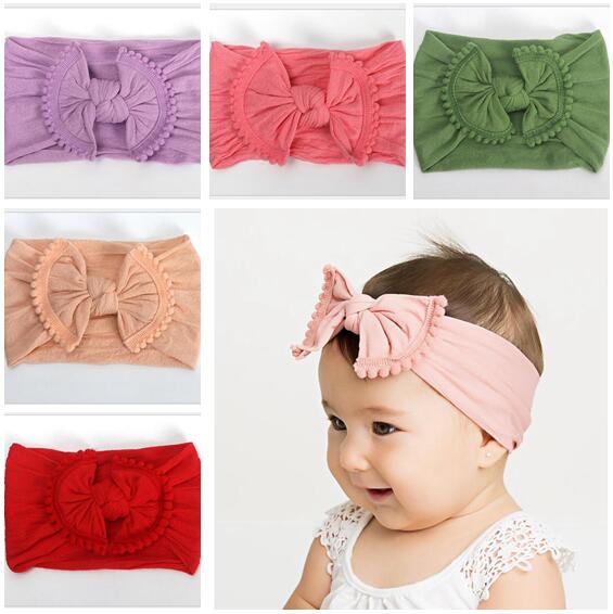 2Pcs Newborn Baby Soft Nylon Tassel Bow Hairband Kids Solid Hair Headwrap Turban