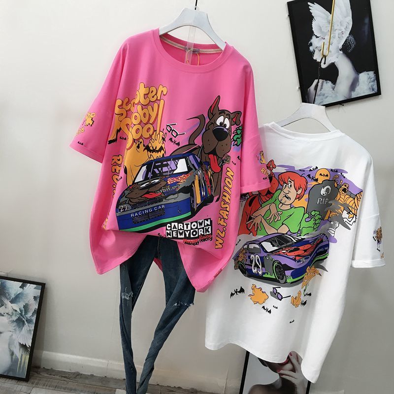 Lâche Streetwear Tee Femmes À Manches Courtes 2020 Été 100% Coton Graphique T-shirt Femme Hip Hop Surdimensionné T-shirt Jeune Dame Blanc T200516