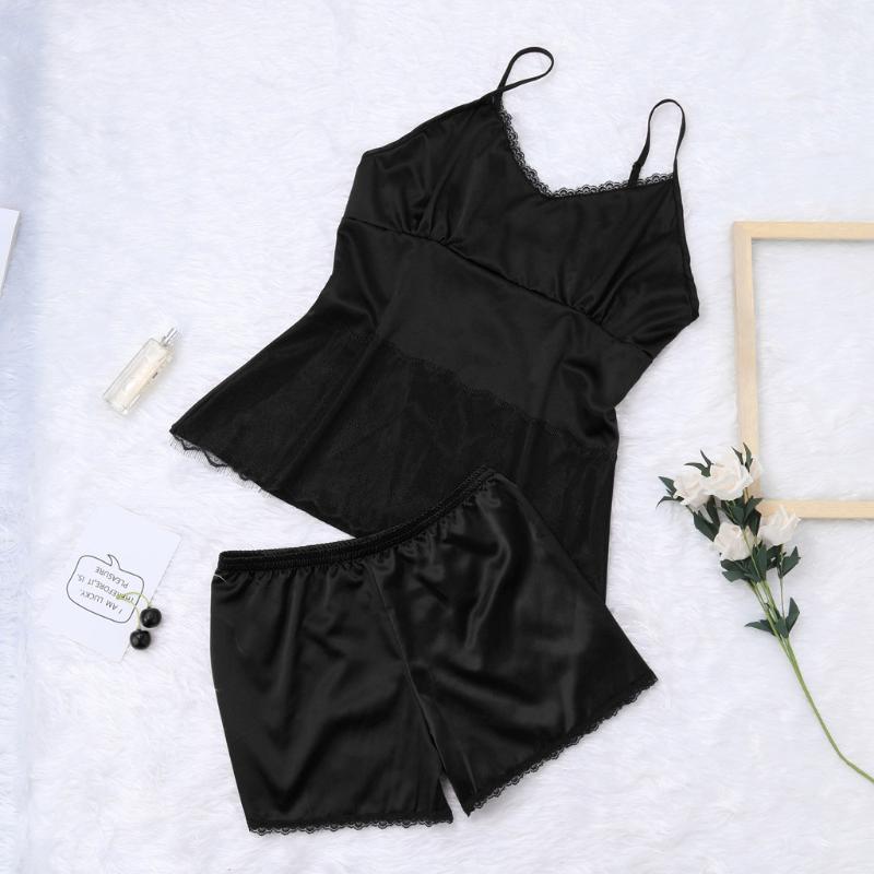 

2019 pajamas for women pajama New Womens Sexy Satin Lace Trim Sling Sleepwear Lingerie Set Underwear#3, Blue