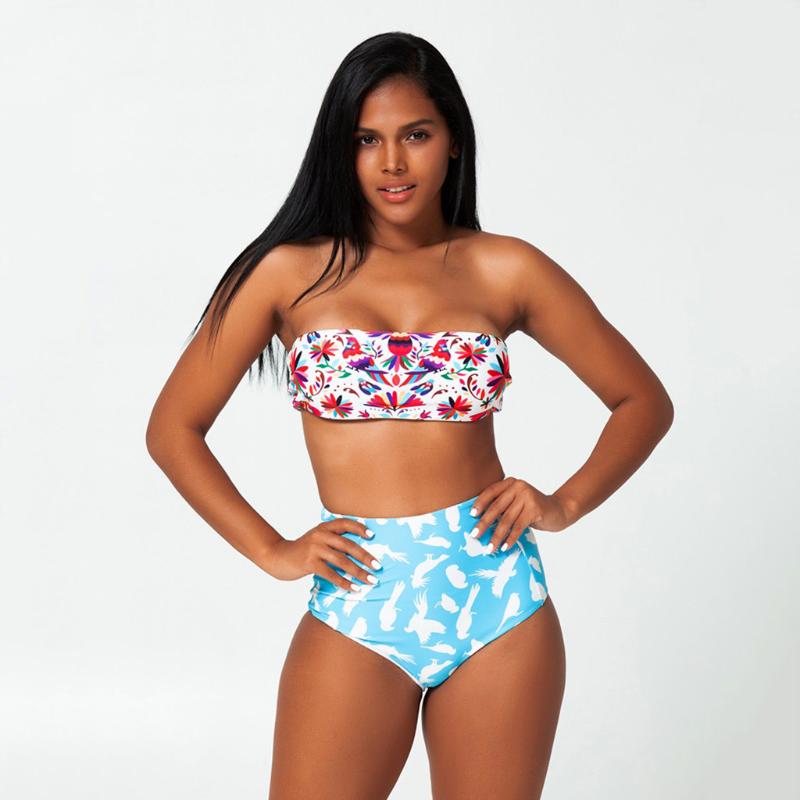 

Women Print Tube Bikini Set High Waisted Two Piece Swimsuit Push up Bathing Suit brazilian bikini frete gratis para brasil A40