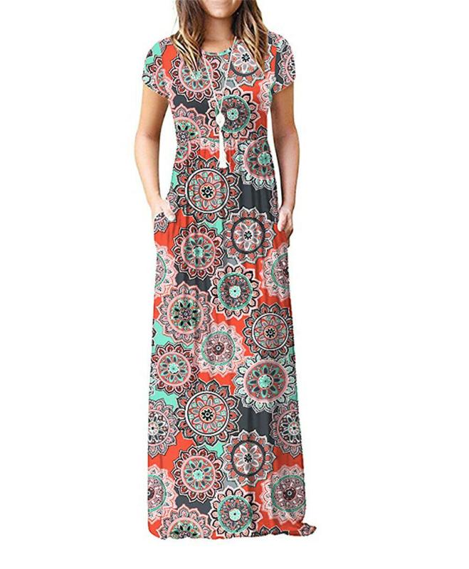 

New Verão Vestido Longo Floral Imprimir Boho Floral Long Maxi Dress Party Evening Summer Beach Sundress Vestidos de festa XXL, A print