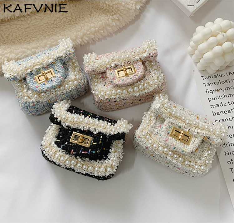 

KAFVNIE Mini 13cm Wool Children Shoulder bag pink Pearl HandBag High End PU Party Kid Evening Party Purse Popular Bags 2020, Blue