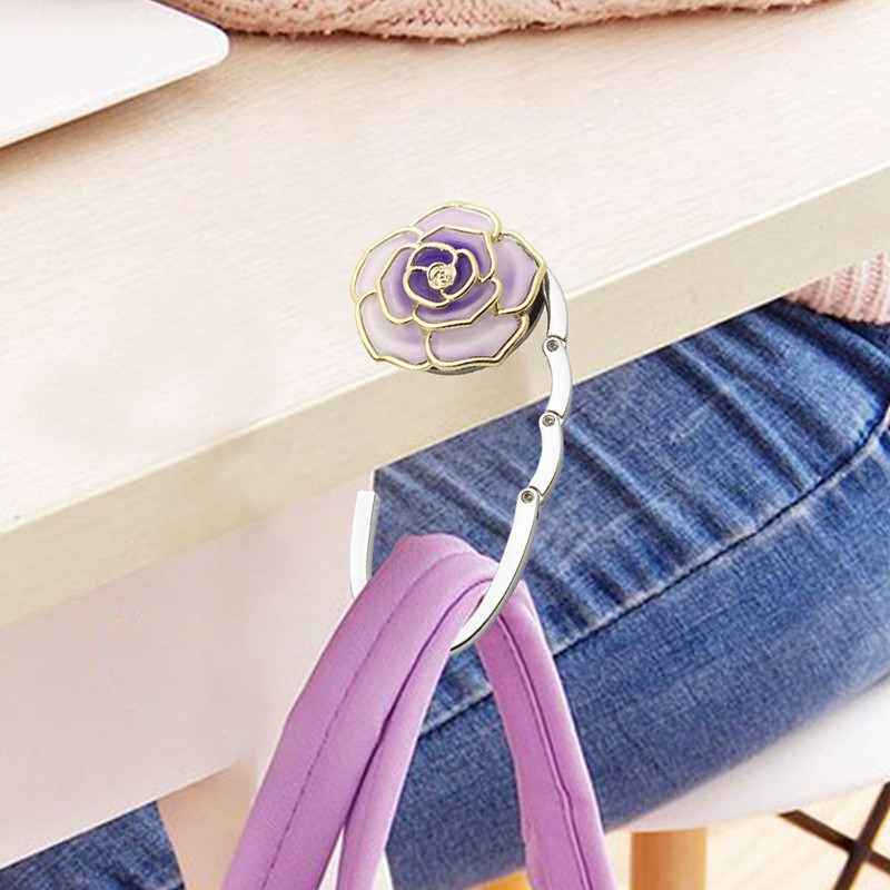

21 Colors Metal Folded Handbag Hooks Rose Shape Round Shell Bag Table Hook Home Creative Purse/Bags Hanger Decoration Supplies
